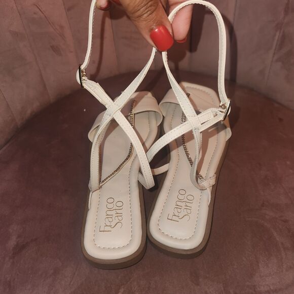 Franco Sarto Sandals Mela Bone Chain Detail Ankle Strap Toe Flats 9 Cream Summer - Picture 3 of 5